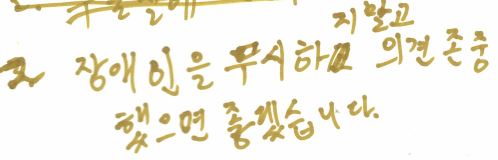 활동 중 참여자가 직접 쓴 내용(장애인을 무시하지말고 의견 존중 했으면 좋겠습니다.)
