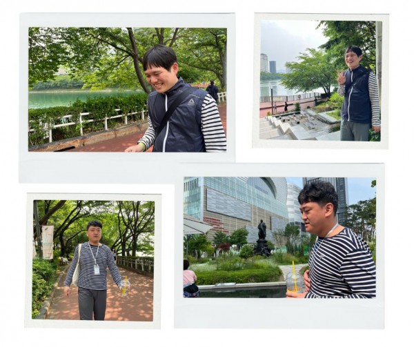 석촌호수를 산책하고 있는 참여자 사진