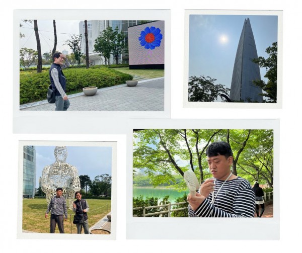 석촌호수에서 찍은 참여자 사진과 롯데월드타워 사진