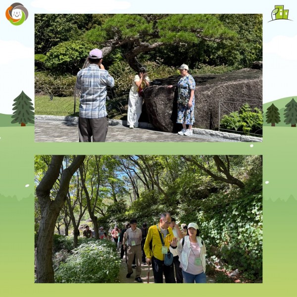 서로의 사진을 찍어주고 있는 참여자 모습과 화담숲을 거니는 참여자들 사진