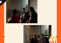 영화 상영관으로 입장하기 위해 휠체어 리프트 탑승을 기다리는 참여자 사진