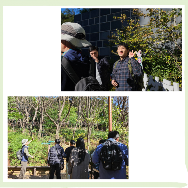 서리풀 숲속 상상학교에 관해 설명을 들으며 걸어가는 모습